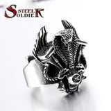 Steel soldier retro snake biker ring stainless steel punk personality motor cycle men adjustable jewelry
