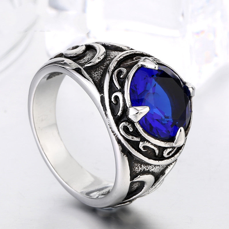 Steel soldier New Arrival blue stone Fashion Stainless Steel Jewelry exquisite titanium steel men ring