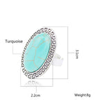 Summer Style Ring Vintage Retro Tibet Silver Plated Color Oval Turquoise Finger Ring for Women Fine Jewelry Gift