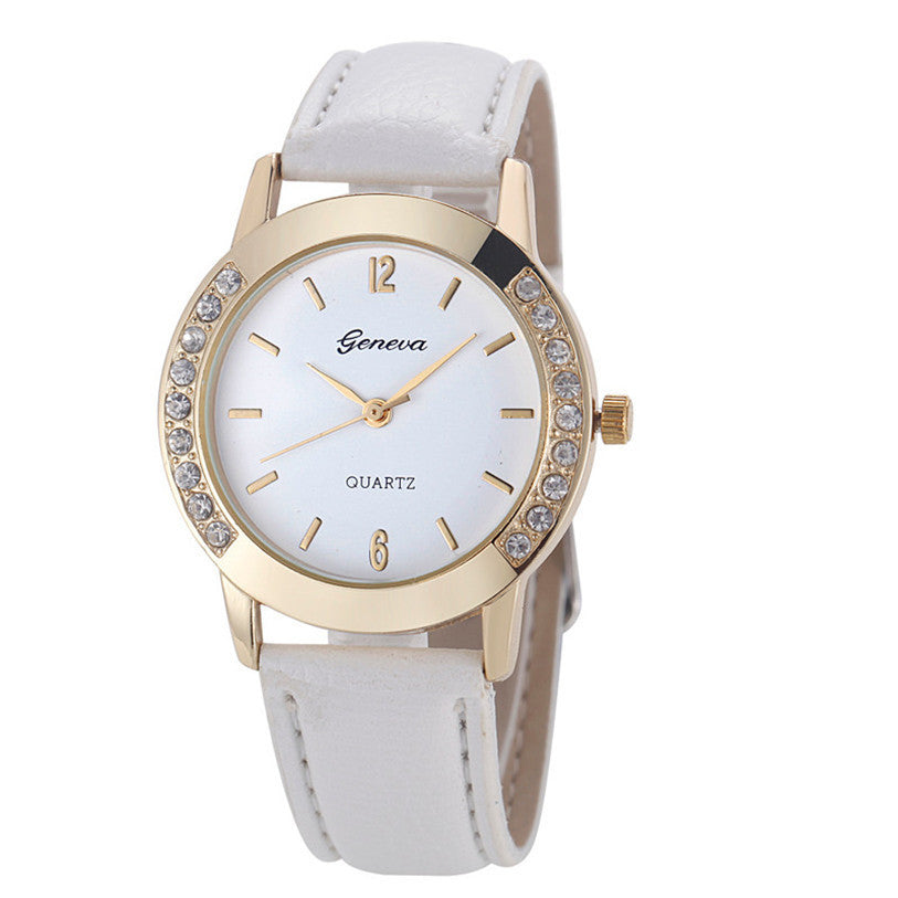 Superior New Fashion Diamond Analog Faux Leather Quartz Wrist Watch for Women