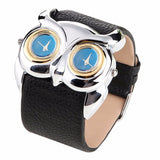 Superior PU Leather Owl Double Dual Dial 30M Waterproof Sport Wrist Watch