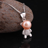 Teddy Bear Penant Necklace Natural Freshwater Pearl Chain Necklace Jewelry for women AAA Zircons Charm Accessaries