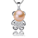 Teddy Bear Penant Necklace Natural Freshwater Pearl Chain Necklace Jewelry for women AAA Zircons Charm Accessaries