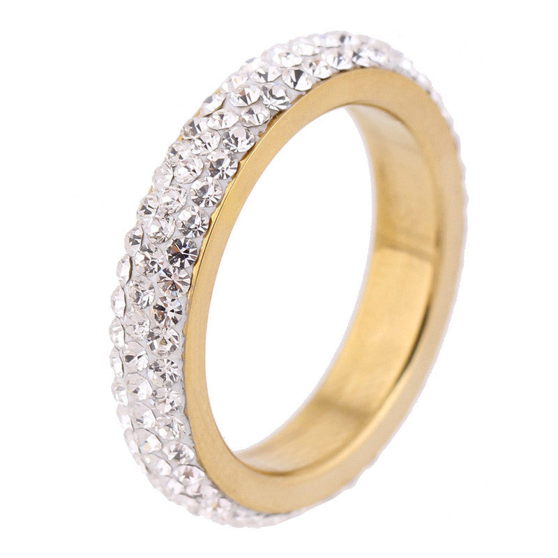 Three row clear crystal 18K Gold Stainless steel Wedding Rings for women fashion jewelry