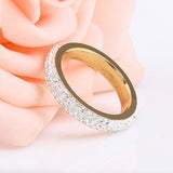 Three row clear crystal 18K Gold Stainless steel Wedding Rings for women fashion jewelry 