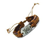 Tibetan Silver Alloy Skull Genuine Leather Bracelet Charm Bracelet for Women Mens Bracelets Cuff Wristband Bracelets Bangles