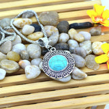 Tibetan Silver Pendant for Women Turquoise Necklaces Round design Simple Style Women's Antique Silver Simulated Metal