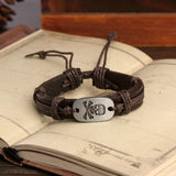 Tibetan Silver Alloy Skull Genuine Leather Bracelet Charm Bracelet for Women Mens Bracelets Cuff Wristband Bracelets Bangles