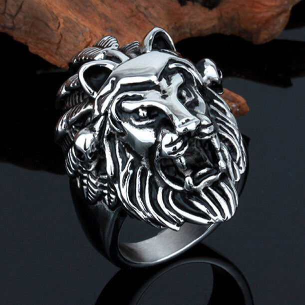 Titanium Steel Lion Head Rings For Men Allergy Free Punk Rock Jewelry Non-Mainstream Cool Mens Rings Party Accessory Friendship
