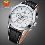 Top Mechanical Wrist Watch OUYAWEI Brand Men's Favorite Watches Leather Strap Analog Display