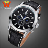 Top Mechanical Wrist Watch OUYAWEI Brand Men's Favorite Watches Leather Strap Analog Display