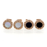 Top Quality Elegant And Charming White Shell And Black Agate Roman Numerals Stud Earrings For Women/Men Girls Piercing Jewelry
