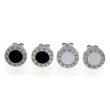 Top Quality Elegant And Charming White Shell And Black Agate Roman Numerals Stud Earrings For Women/Men Girls Piercing Jewelry
