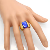 Top Quality Fine Jewelry Luxury Blue Gem Stone Ring 18K Gold Plated Wedding Anel Finger Big Crystal Ring Brand Jewelry For Women