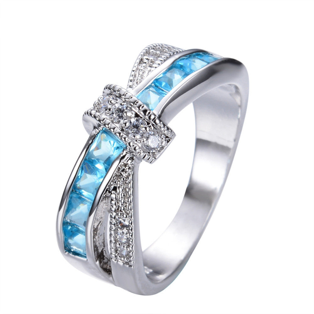 Top Quality Light Blue Female Ring White Gold Filled Jewelry Vintage Wedding Rings For Men And Women Bijoux Femme