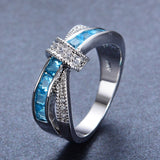 Top Quality Light Blue Female Ring White Gold Filled Jewelry Vintage Wedding Rings For Men And Women Bijoux Femme
