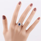 Top Quality Princess Kate Blue Gem Created Sapphire White Gold Plated Wedding Finger Crystal Ring Brand Jewelry for Women 
