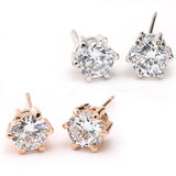 Top Quality RA Six Claws 5mm 0.5ct Stellux CZ Diamond 18K Real Gold Plated Stud Earrings Jewelry Crystal