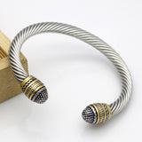 Top Quality Silver & 18K Yellow Gold 6.50 MM Cable Bracelet Antique Bangle Two-color Vintage Metal Rope Fashion Jewelry