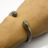 Top Quality Silver & 18K Yellow Gold 6.50 MM Cable Bracelet Antique Bangle Two-color Vintage Metal Rope Fashion Jewelry