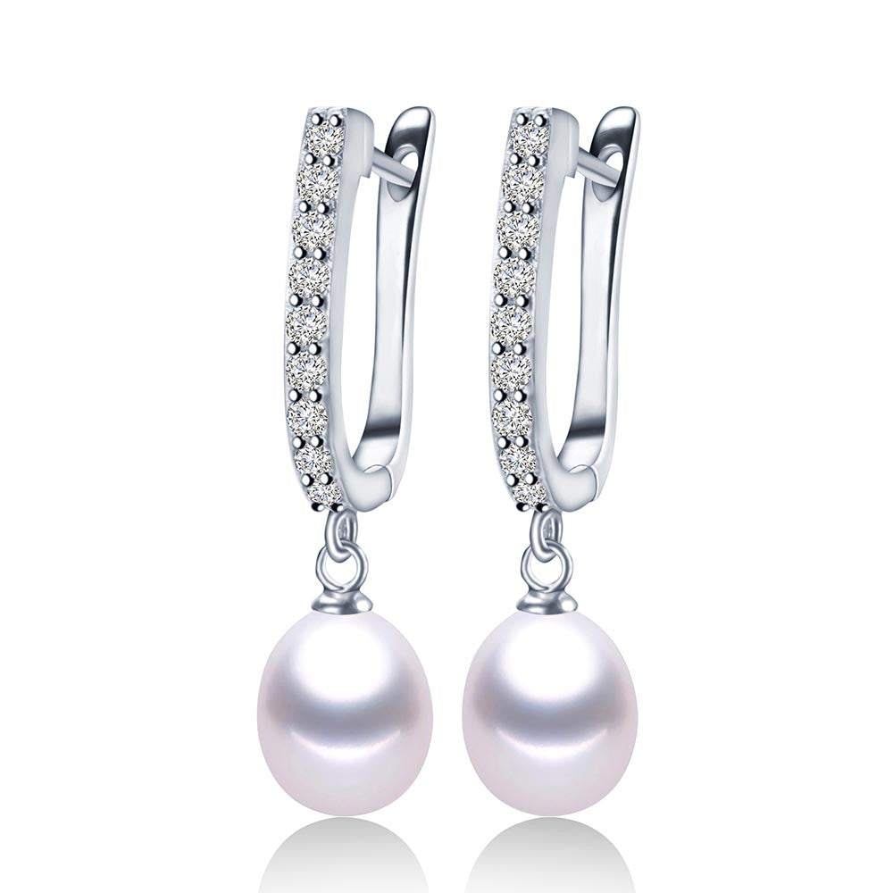 Top Sale natural pearl earrings,fashion925 sterling silver jewelry, Women Dangle Drop Earrings for Wedding/Party : 8-9mm  Metal Stamp: 925,Sterling  Pearl Type: Freshwater Pearls