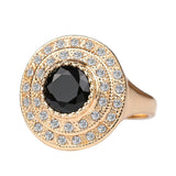Top Fashion Round Black Ring 18K Gold Plated Punk Rock Crystal Rings For Women Love Gift Vintage Jewelry