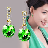 Top Quality Fashion Stud Earrings Trendy Zinc Alloy Geometric Rhinestone Green Blue Crystal Earring Statement Jewelry Women Gift