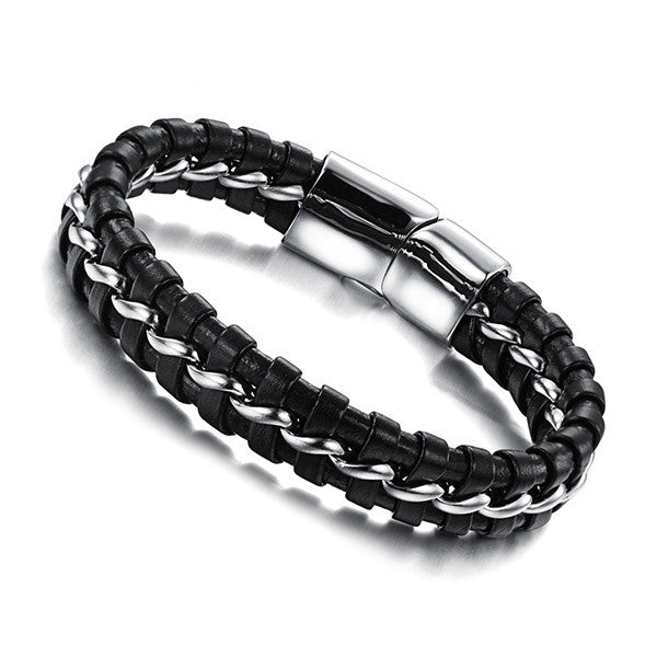 Top Quality Genuine Leather Stainless steel Men Bracelet Wrap Wristband For Men Bracelet Men Jewelry