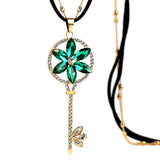 Top Quality Key Necklace Zinc Alloy Blue And Green Crystal Necklace Rhinestone Pendant Necklace Long Necklaces Jewelry For Women