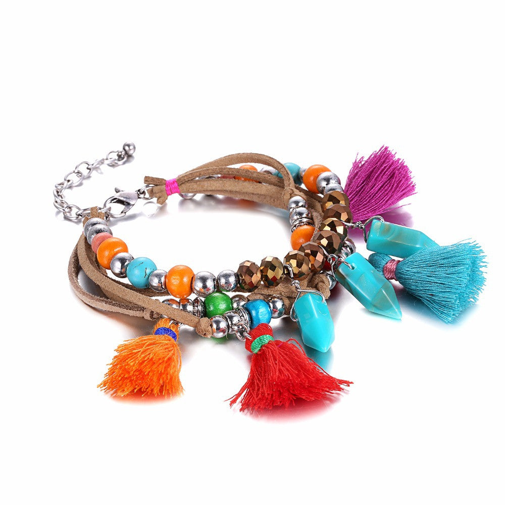 Trending Colorful Bohemia Multilayer Tassel Charms Bracelets & Bangles for Women Resin Rope Accessories Jewelry