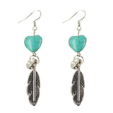 Trendy Long Tibetan Silver Feather and Heart Shape Earring Turquoise Wonderful Female Banquet Accessory