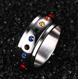 Trendy Rainbow Crystal Rings For Women And Men Stainless Steel Wedding Rings Female Party Jewelry