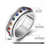Trendy Rainbow Crystal Rings For Women And Men Stainless Steel Wedding Rings Female Party Jewelry