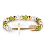 Trendy Stainless Steel Gold Plated Stretch Beaded Bracelets Virgin Mary Charm Cross Bracelets&Bangles Women Fine Jewelry