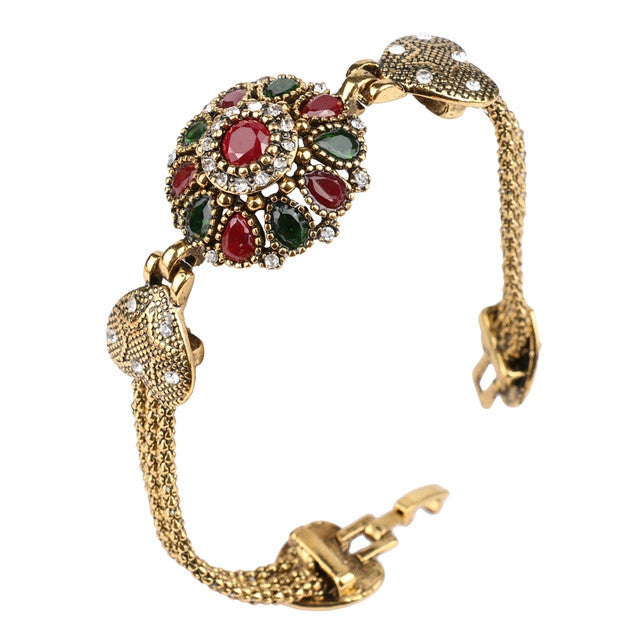 Turkey Bracelet For Women Tibetan Silver Alloy Agate Red Resin Plating 18K Gold Bangle Retro Bohemian Roman Royal Jewelry