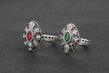 Turkish Jewelry Beautiful Flower Antique Tibetan Silver Rings For Women Fashion Resin Ring Crystal Gifts
