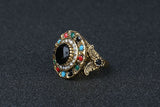 Turkish Jewelry Gold Plated Ring Fashion Bohemian Tibetan Silver Alloy Colorful Resin And Crystal Round Rings For Women