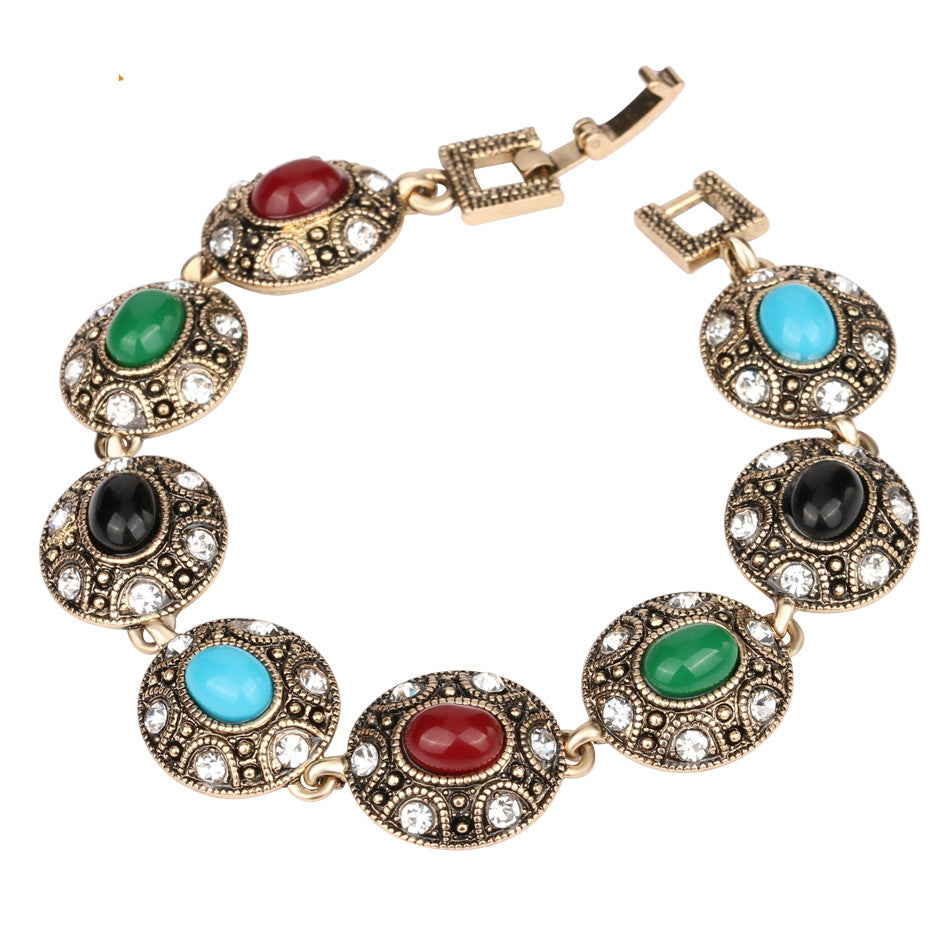 Turkish Jewelry Bracelets For Women Ancient Gold Plated 7 Colour Resin Oval Connect Fashionable Vintage Jewelry