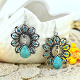 Turquoise Earrings Charming Crystal Water-Drop Peacock Shaped Dangle Earrings for Woman Brincos Fine Jewelry