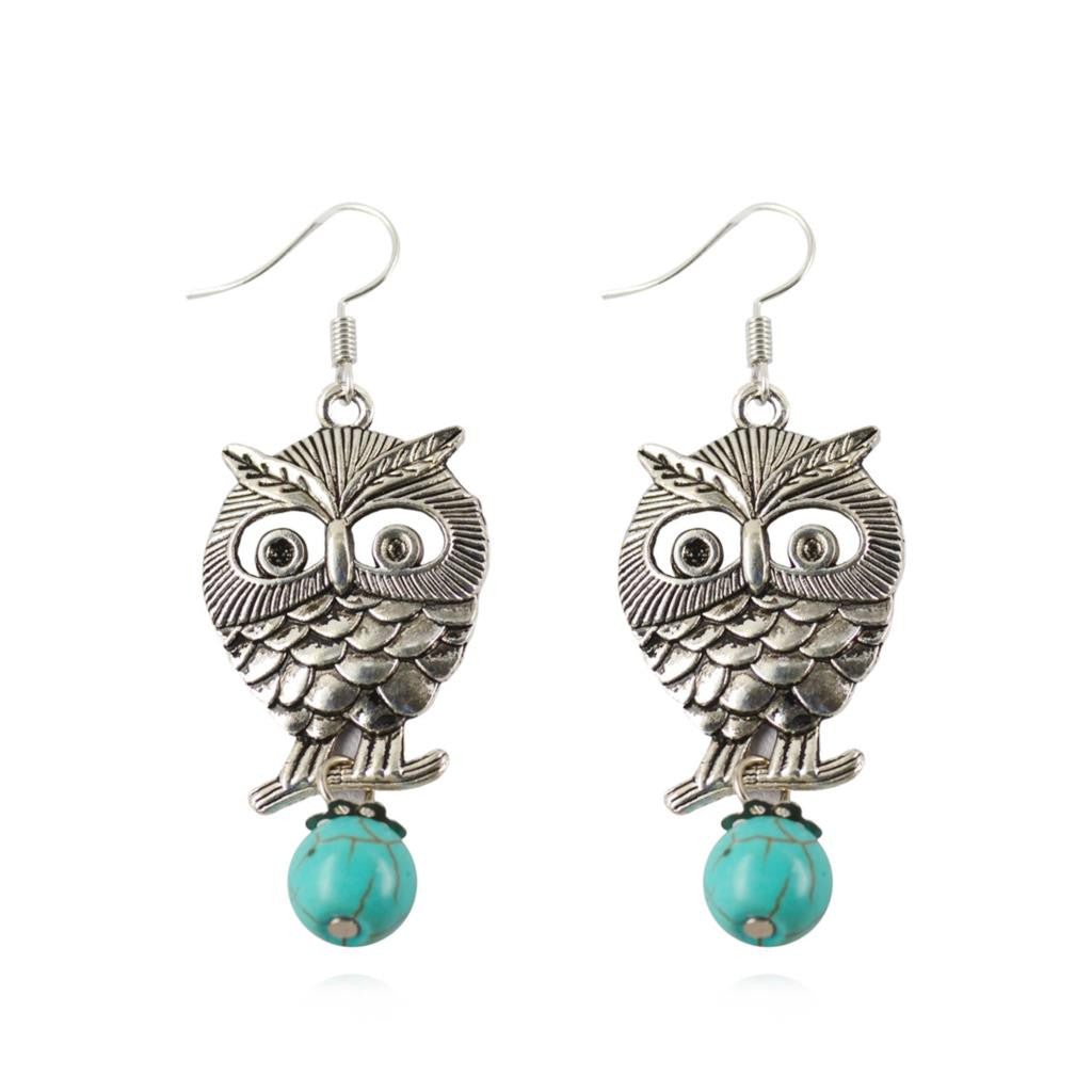 Turquoise Owl Women's Dangle Earrings Pendientes Ancient Earrings for Woman Gift Brincos Fine Jewelry Summer Style