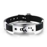 Twelve Constellations Cuff Bracelet Men Jewelry Stainless Steel Genuine Silicone Leather Bracelets & Bangles For Christmas Gift