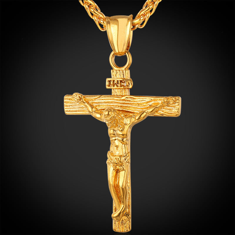Cross Necklace Women/Men Stainless Steel Jewelry Trendy Gold Plated INRI Crucifix Jesus Piece Cross Pendant