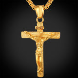 Cross Necklace Women/Men Stainless Steel Jewelry Wholesale Trendy Gold Plated INRI Crucifix Jesus Piece Cross Pendant 