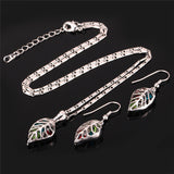 Fashion Crystal Necklace Set Women Party Gift Gold Plated Colorful Leaf Necklace Earrings Jewelry Sets 