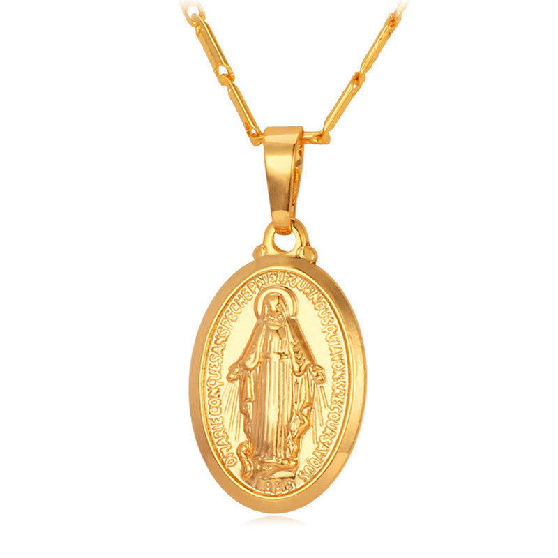 Virgin Mary Necklace New Trendy Yellow Gold Plated Women/Men Jewelry Wholesale Colar Cross Pendant Necklaces
