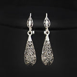 Antique Silver Plated Vintage Alloy Carven Pattern Clasp Dangle Earrings 