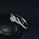 Engagement Ring Set Two Band 1.6 Carat Princess Cut Zirconia Crystal Wedding Rings for Women Hot Anillos Anel 