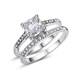Engagement Ring Set Two Band 1.6 Carat Princess Cut Zirconia Crystal Wedding Rings for Women Hot Anillos Anel 