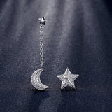 Mismatched Star and Moon With Chain CZ simulated Diamond White Rose Gold Plated Drop Earrings for Women Pendientes 