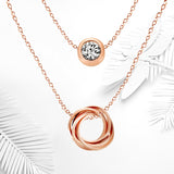 Multi Layer Genuine Austrian Rhinestones Rose Gold Plated Pendant Crystal Necklace Jewelry for Women 